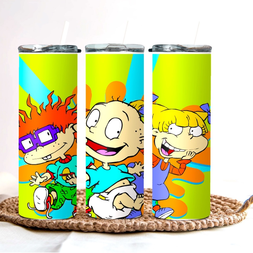 90’s cartoon inspired 20 oz. stainless steel tumbler with lid and straw